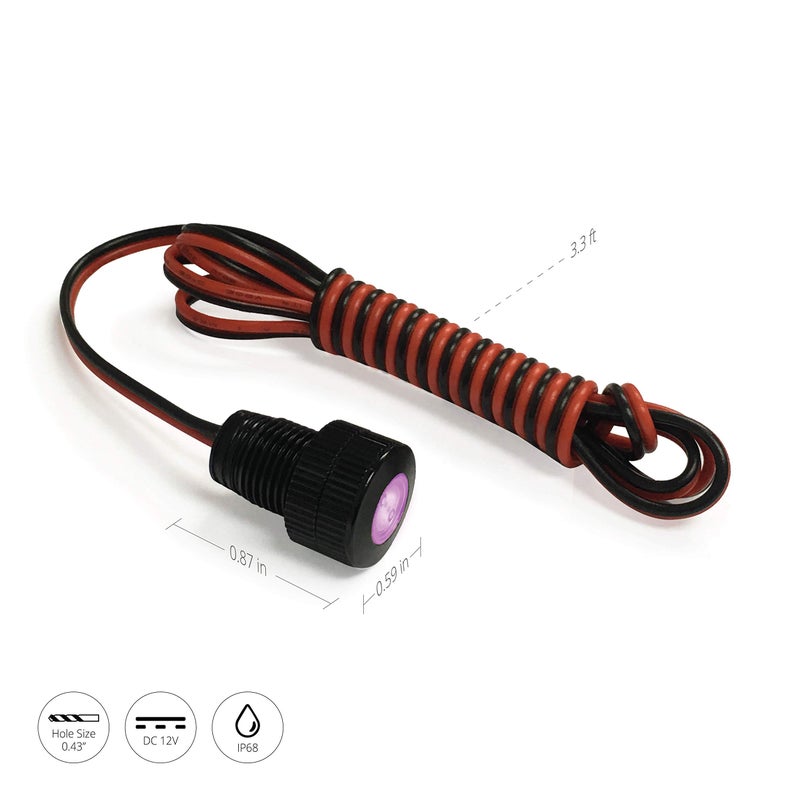 Oznium BRIGHTEST Light Bolt - Flush Mount 12V LED Light for Bumper, Grille, Cars Interior, Dash, Ambient Lighting, Motorcycle w/SLEEK Aluminum Housing & Screw Nut (11 mm Black, UV Ultra Violet LED) - Image 4
